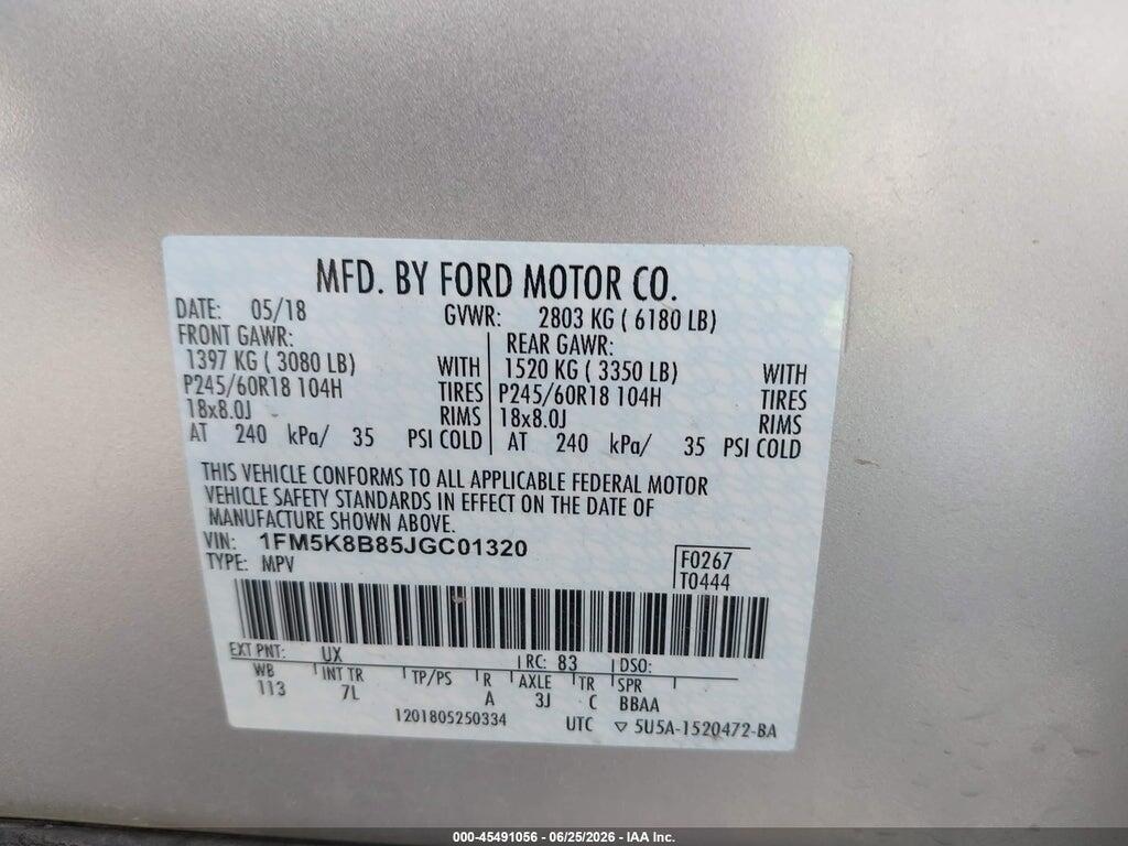 1FM5K8B85JGC01320 2018 FORD EXPLORER photo no. 9