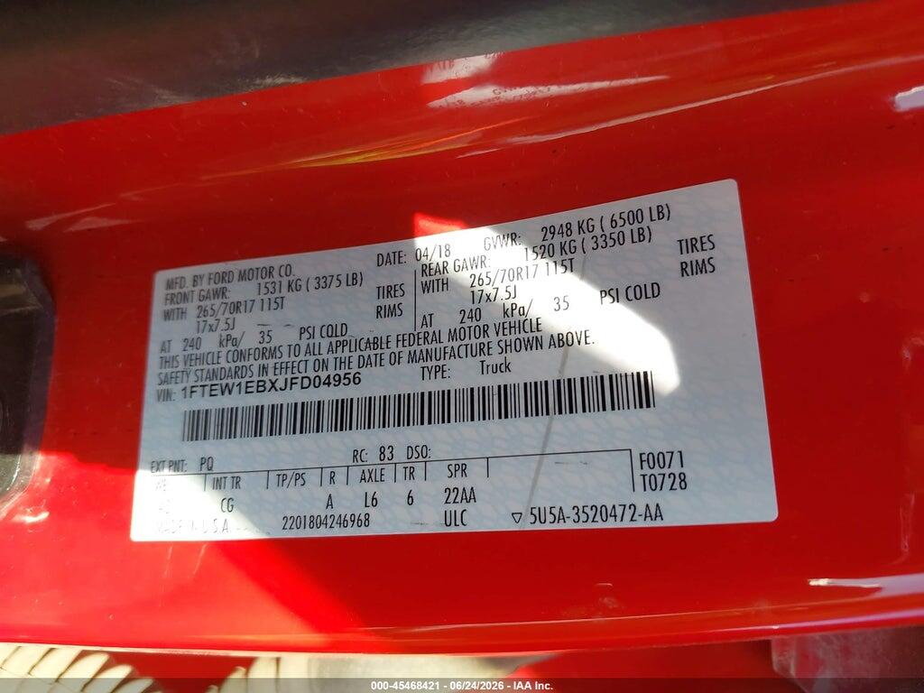 1FTEW1EBXJFD04956 2018 FORD F-150 photo no. 9