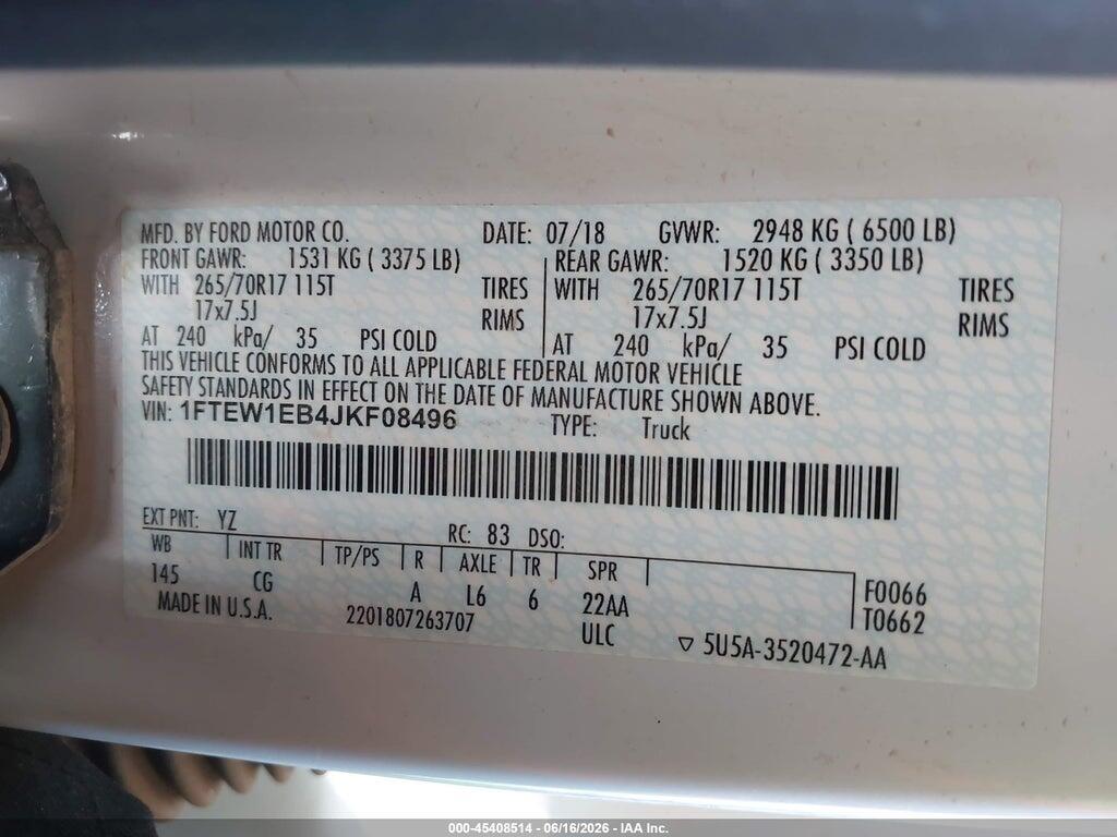 1FTEW1EB4JKF08496 2018 FORD F-150 photo no. 9