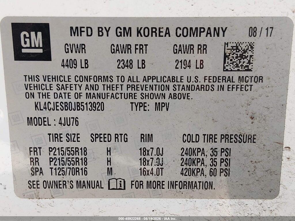 KL4CJESB0JB513920 2018 BUICK ENCORE photo no. 9
