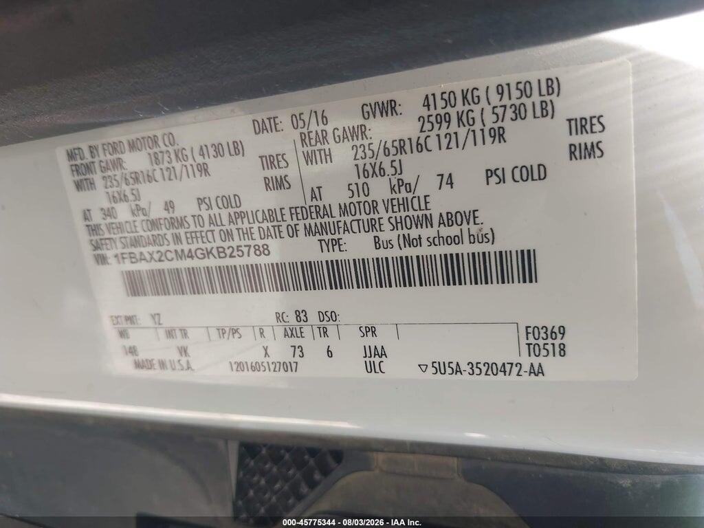 1FBAX2CM4GKB25788 2016 FORD TRANSIT-350 photo no. 9