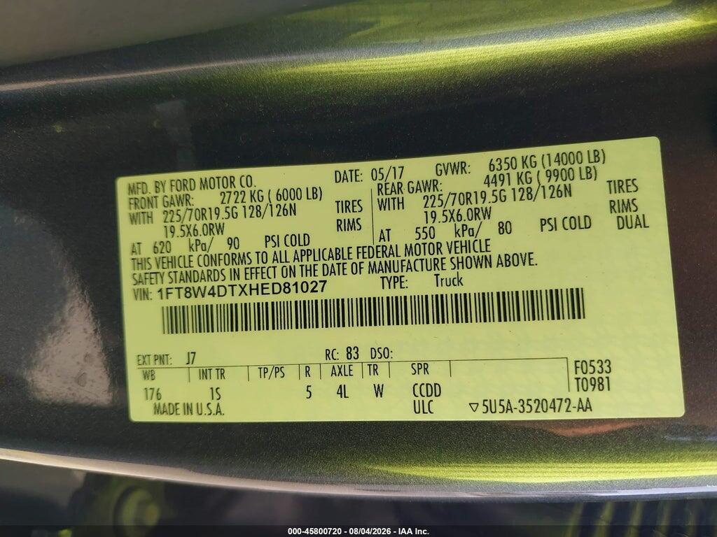1FT8W4DTXHED81027 2017 FORD F-450 photo no. 9