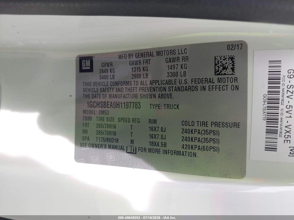 1GCHSBEA9H1197783 2017 CHEVROLET COLORADO photo no. 9