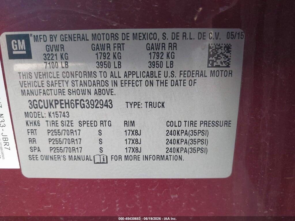 3GCUKPEH6FG392943 2015 CHEVROLET SILVERADO 1500 photo no. 9