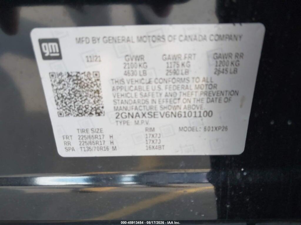 2GNAXSEV6N6101100 2022 CHEVROLET EQUINOX photo no. 9