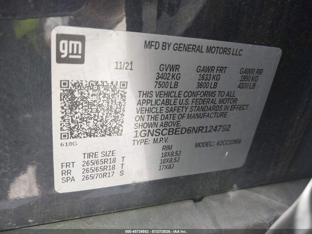 1GNSCBED6NR124792 2022 CHEVROLET SUBURBAN photo no. 9