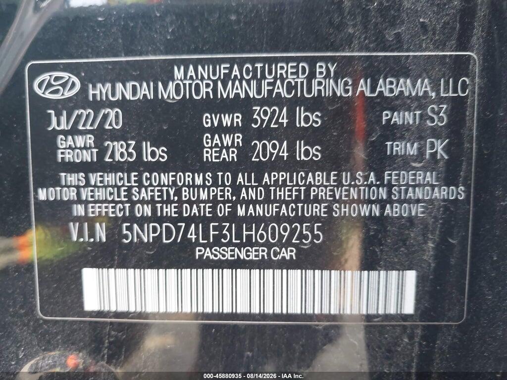 5NPD74LF3LH609255 2020 HYUNDAI ELANTRA photo no. 9