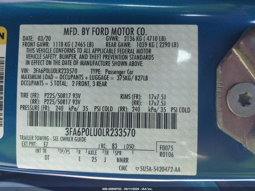 3FA6P0LU0LR233570 2020 FORD FUSION photo no. 9