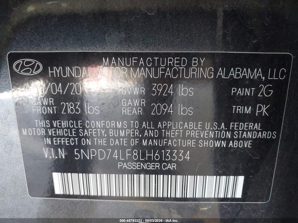 5NPD74LF8LH613334 2020 HYUNDAI ELANTRA photo no. 9