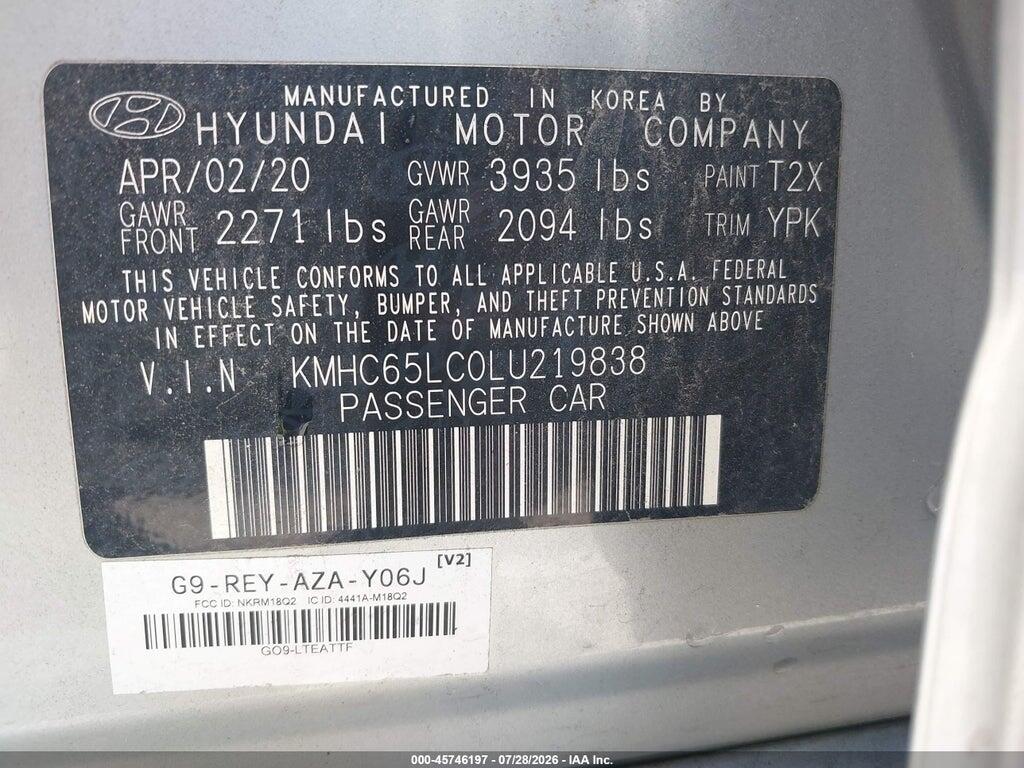 KMHC65LC0LU219838 2020 HYUNDAI IONIQ HYBRID photo no. 9