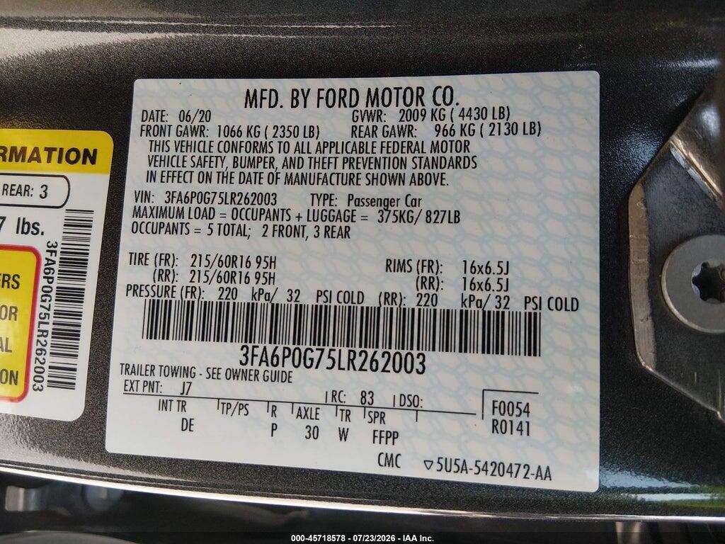 3FA6P0G75LR262003 2020 FORD FUSION photo no. 9