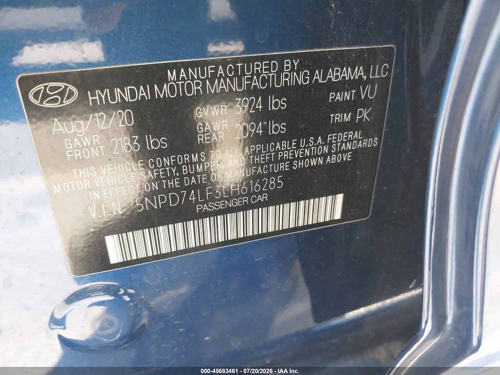 5NPD74LF3LH616285 2020 HYUNDAI ELANTRA photo no. 9