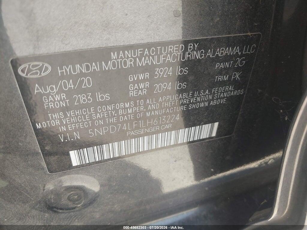 5NPD74LF1LH613224 2020 HYUNDAI ELANTRA photo no. 9