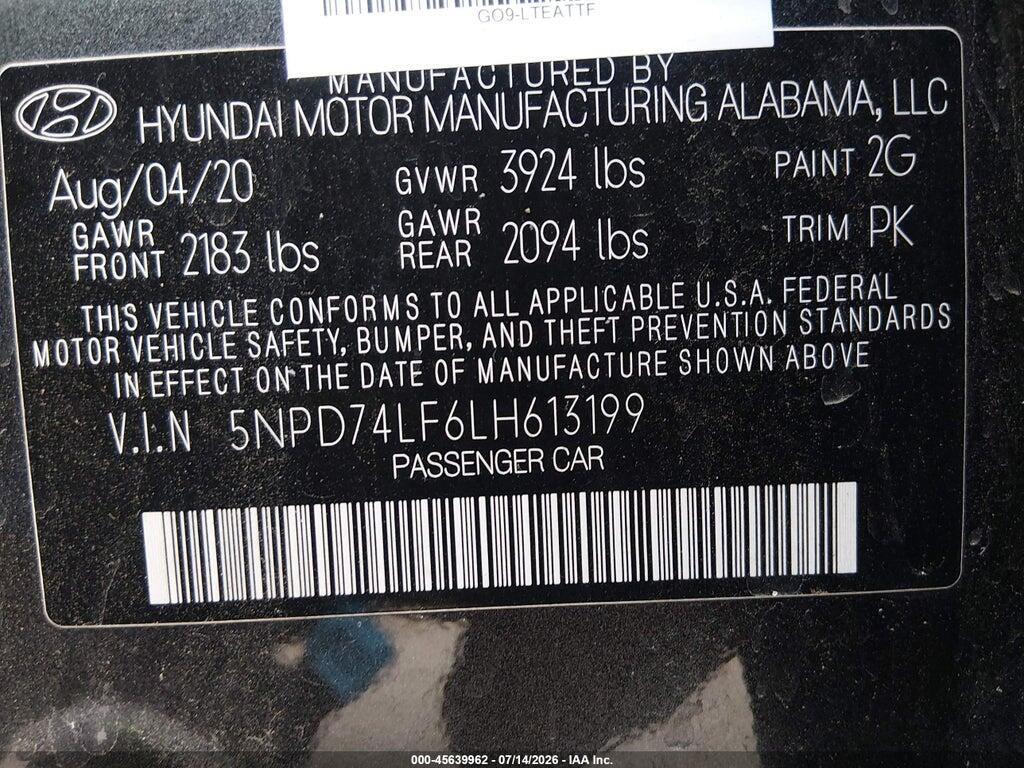 5NPD74LF6LH613199 2020 HYUNDAI ELANTRA photo no. 9