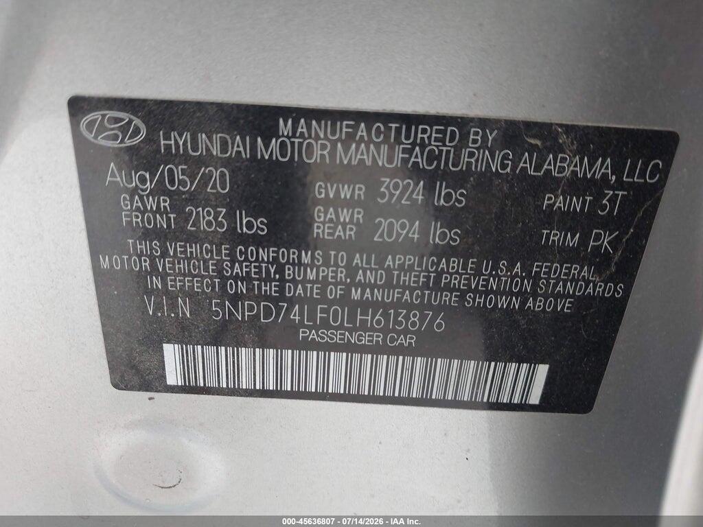 5NPD74LF0LH613876 2020 HYUNDAI ELANTRA photo no. 9