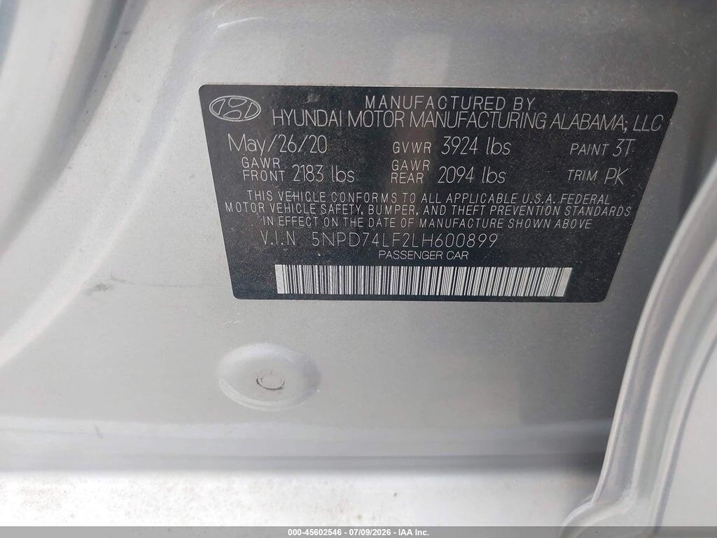 5NPD74LF2LH600899 2020 HYUNDAI ELANTRA photo no. 4