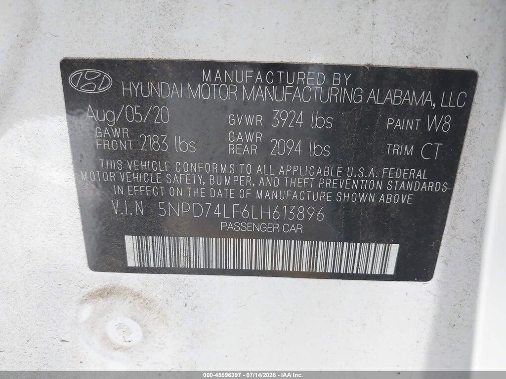 5NPD74LF6LH613896 2020 HYUNDAI ELANTRA photo no. 9