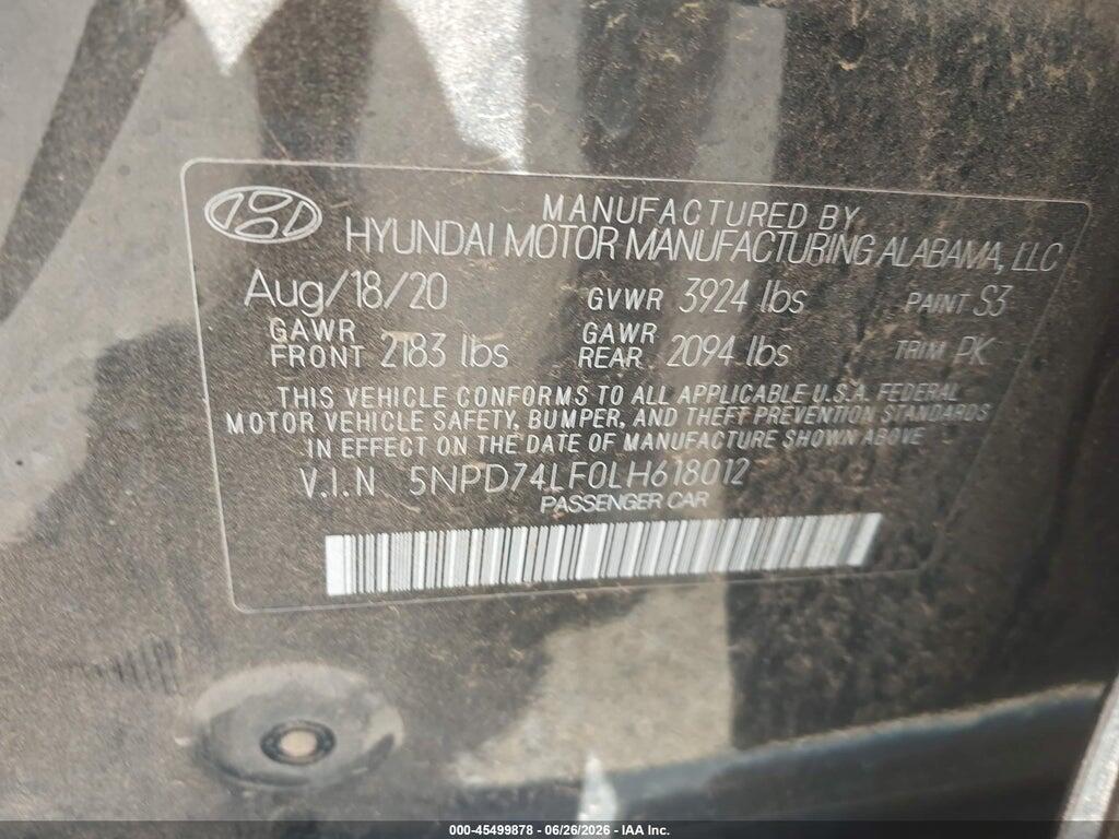 5NPD74LF0LH618012 2020 HYUNDAI ELANTRA photo no. 9