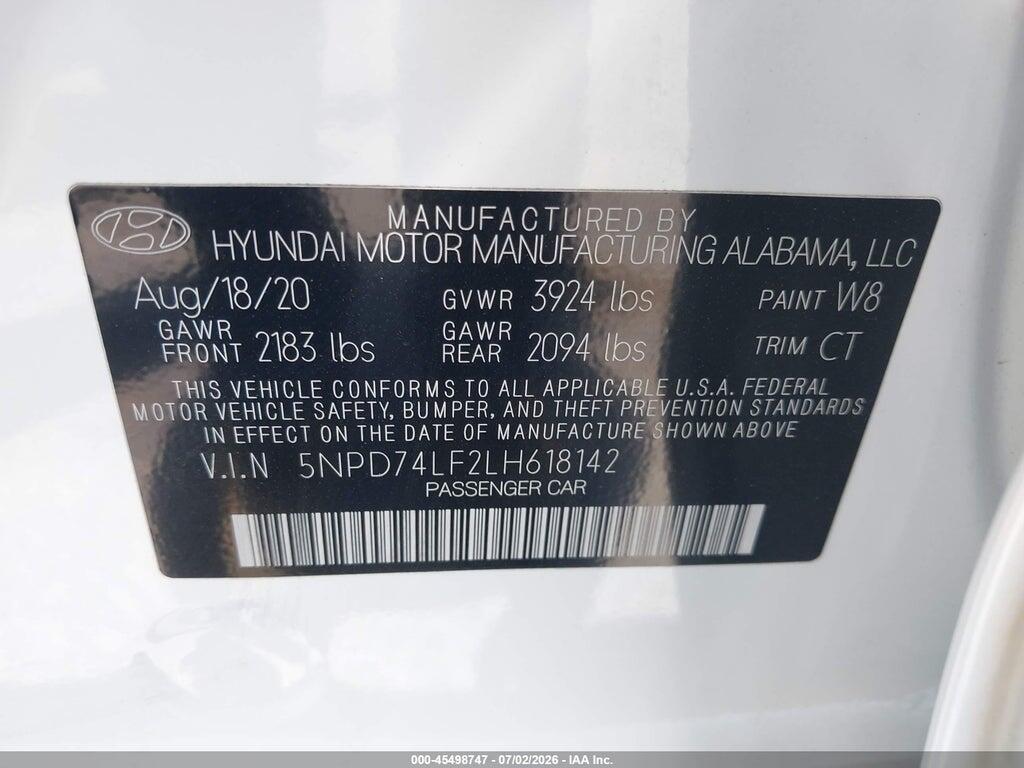5NPD74LF2LH618142 2020 HYUNDAI ELANTRA photo no. 9