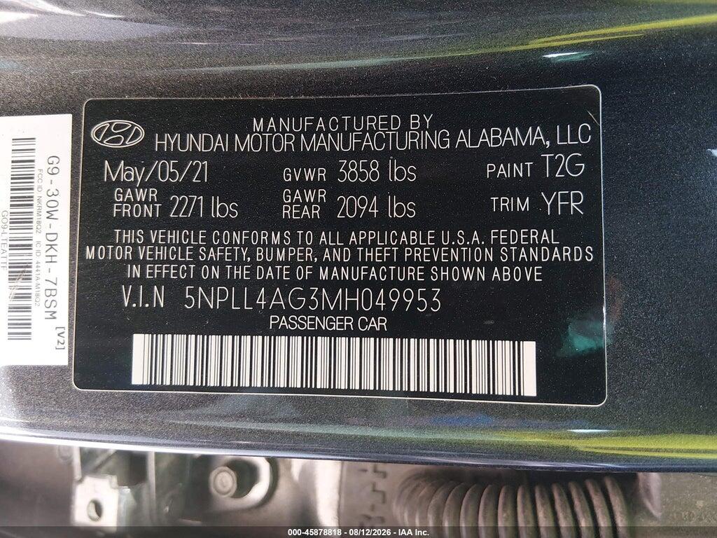 5NPLL4AG3MH049953 2021 HYUNDAI ELANTRA photo no. 9