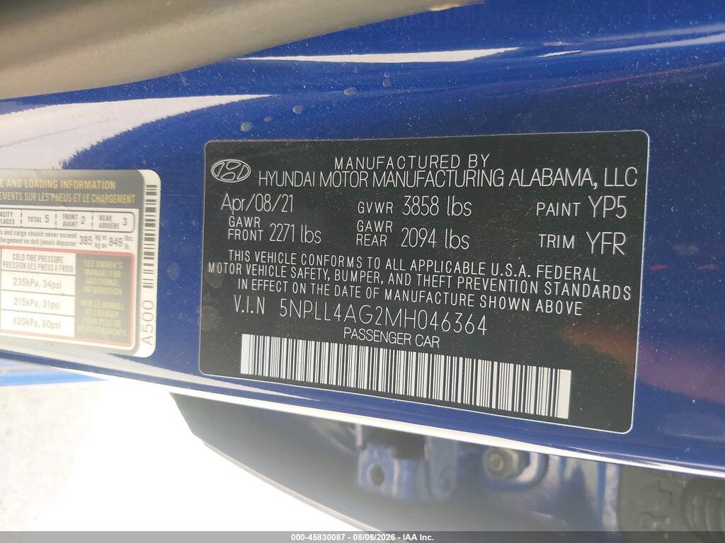 5NPLL4AG2MH046364 2021 HYUNDAI ELANTRA photo no. 9