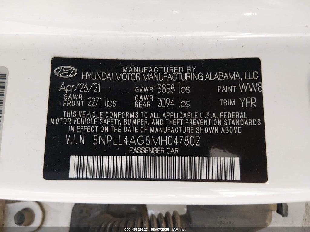 5NPLL4AG5MH047802 2021 HYUNDAI ELANTRA photo no. 9