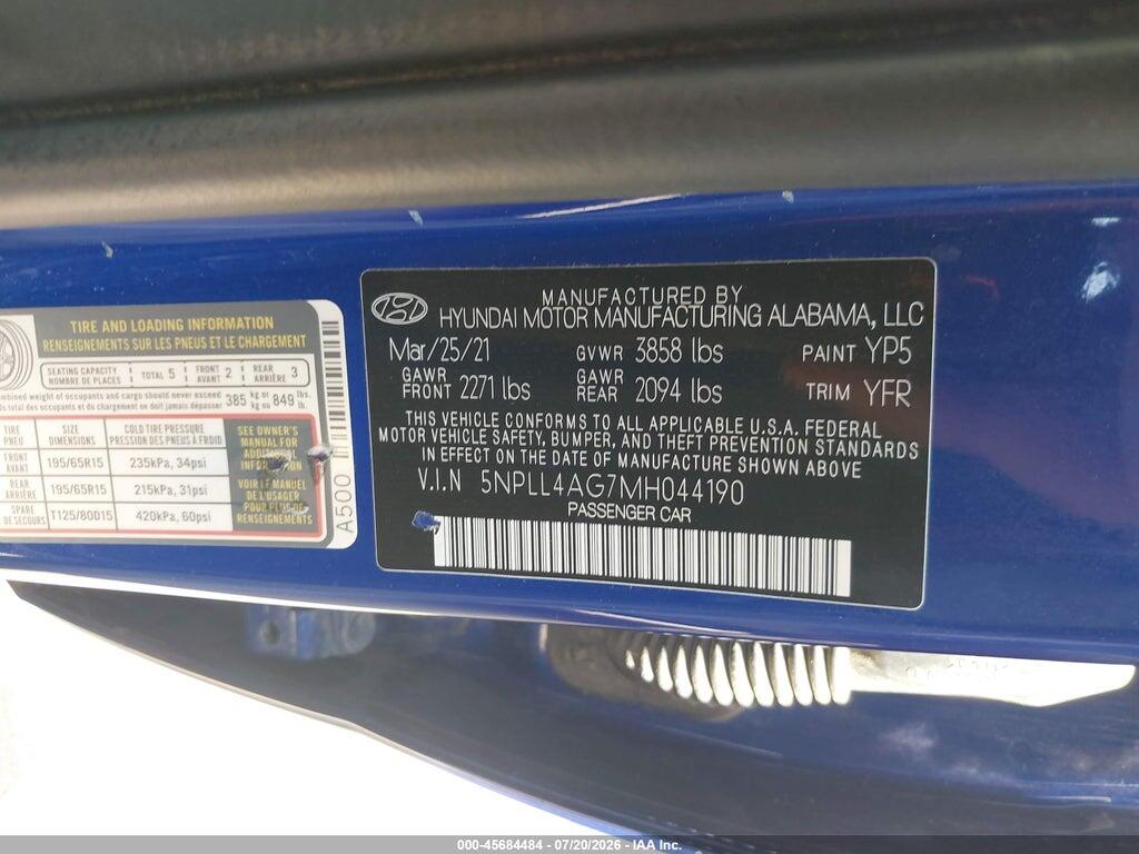 5NPLL4AG7MH044190 2021 HYUNDAI ELANTRA photo no. 9