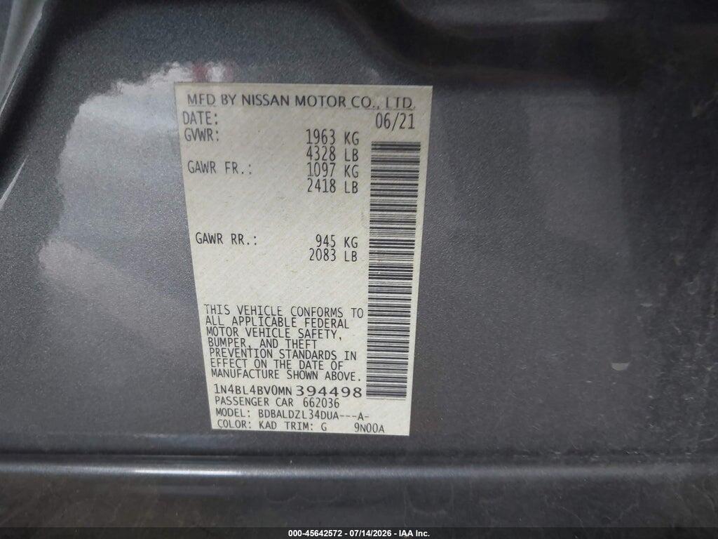1N4BL4BV0MN394498 2021 NISSAN ALTIMA photo no. 9