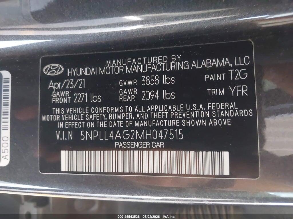 5NPLL4AG2MH047515 2021 HYUNDAI ELANTRA photo no. 9