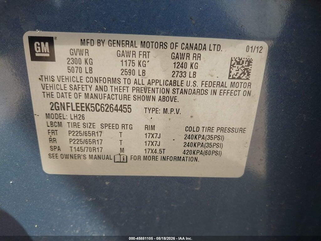 2GNFLEEK5C6264455 2012 CHEVROLET EQUINOX photo no. 9