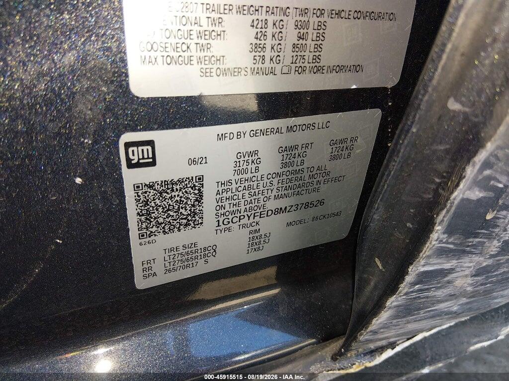 1GCPYFED8MZ378526 2021 CHEVROLET SILVERADO 1500 photo no. 9