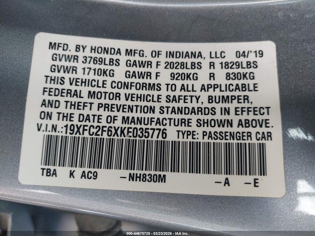 19XFC2F6XKE035776 2019 HONDA CIVIC photo no. 9