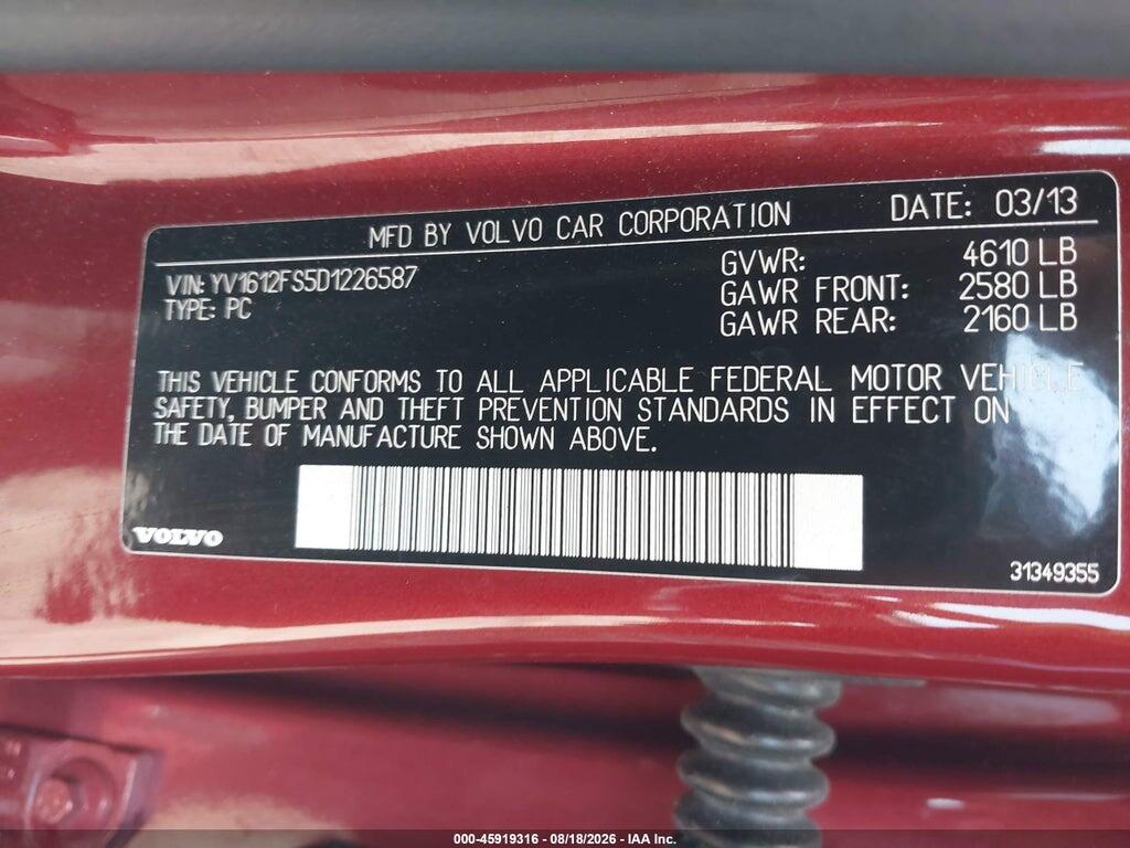YV1612FS5D1226587 2013 VOLVO S60 photo no. 9