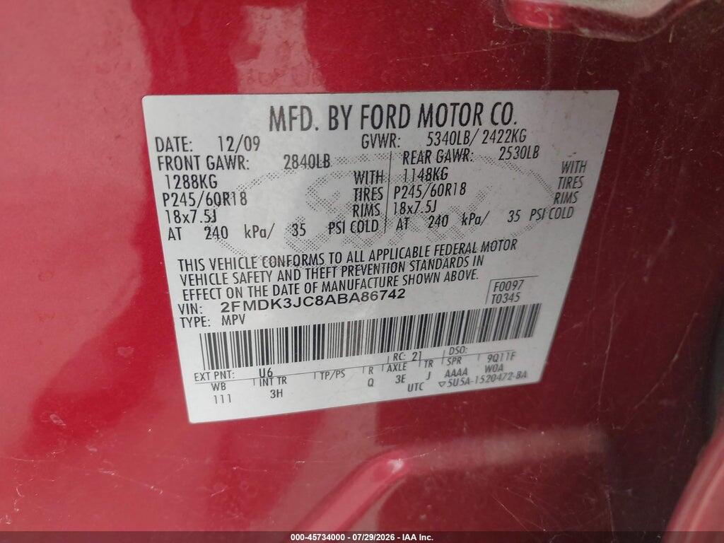 2FMDK3JC8ABA86742 2010 FORD EDGE photo no. 9