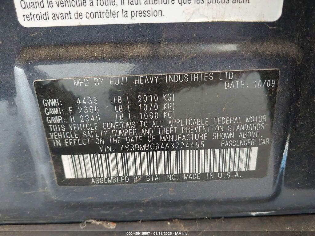 4S3BMBG64A3224455 2010 SUBARU LEGACY photo no. 9