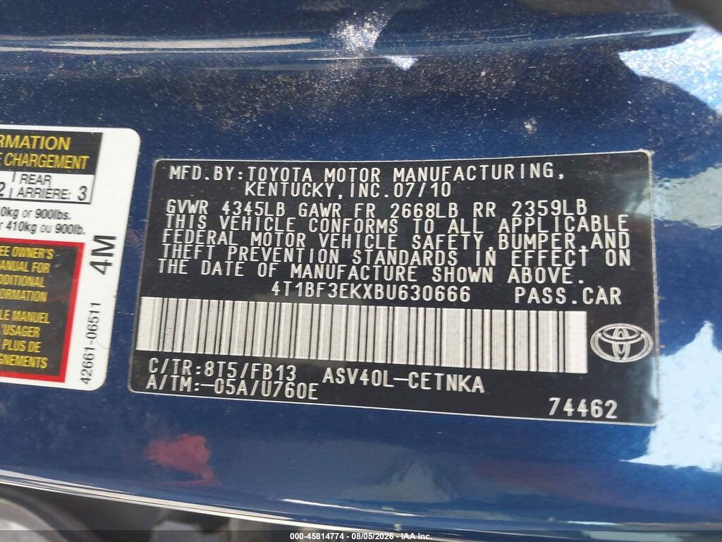 4T1BF3EKXBU630666 2011 TOYOTA CAMRY photo no. 9