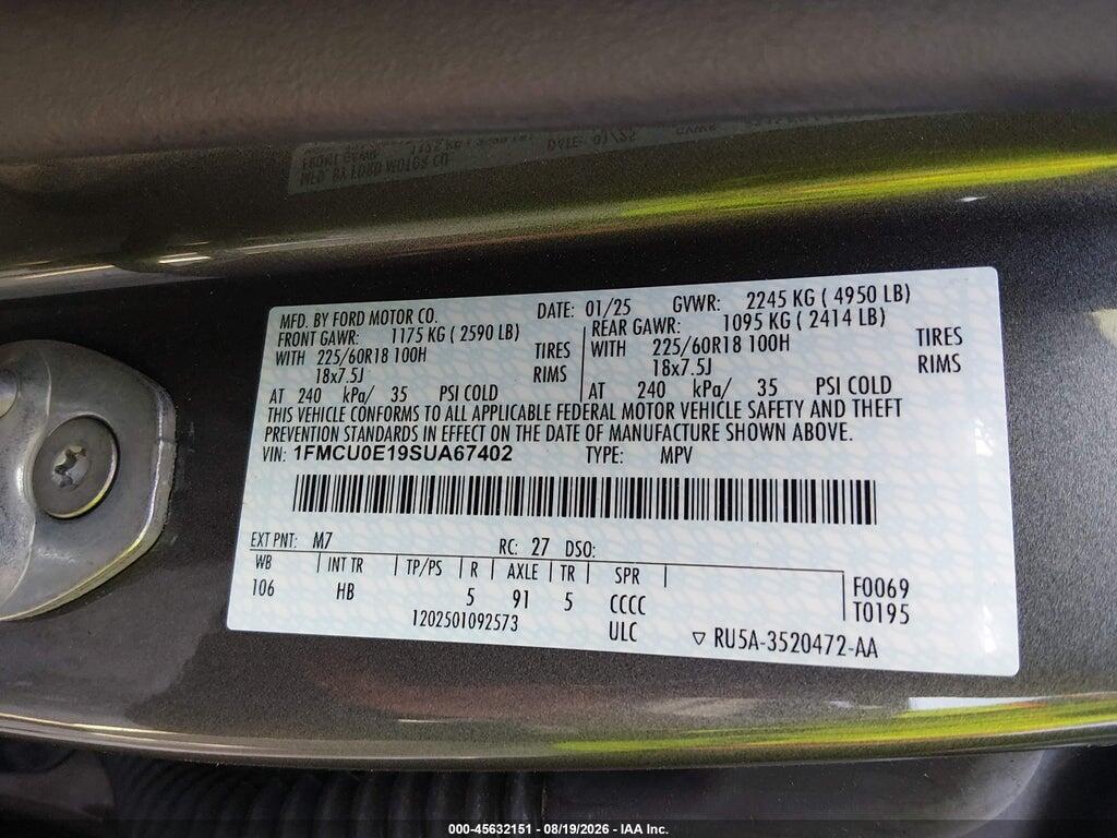 1FMCU0E19SUA67402 2025 FORD ESCAPE photo no. 9