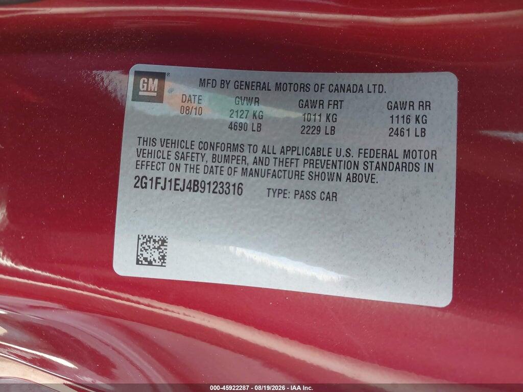 2G1FJ1EJ4B9123316 2011 CHEVROLET CAMARO photo no. 9