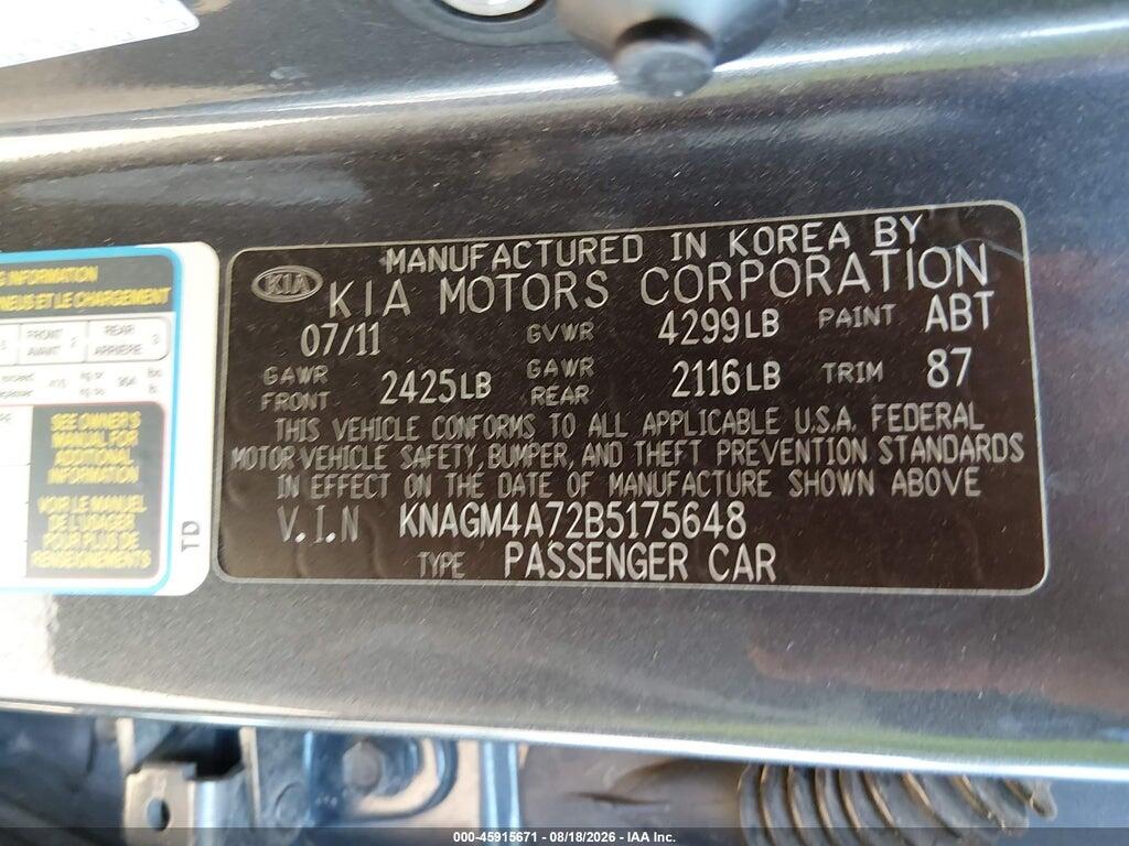 KNAGM4A72B5175648 2011 KIA OPTIMA photo no. 9