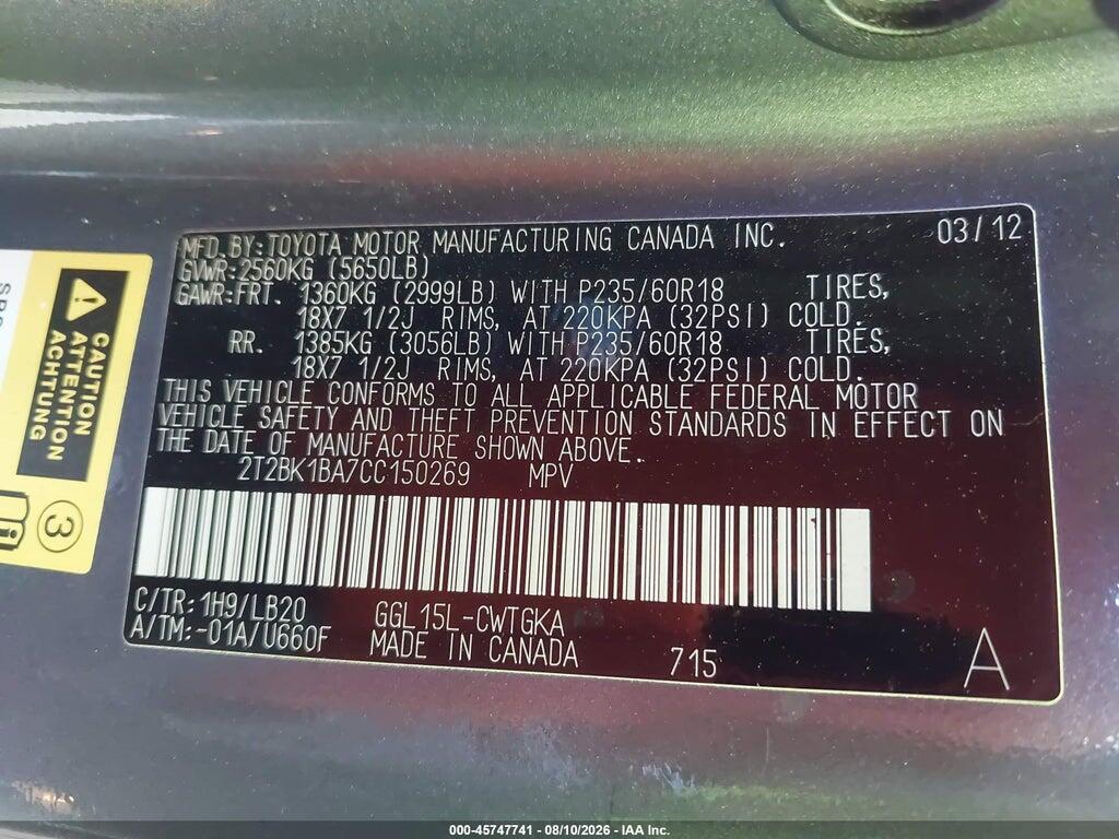 2T2BK1BA7CC150269 2012 LEXUS RX 350 photo no. 9