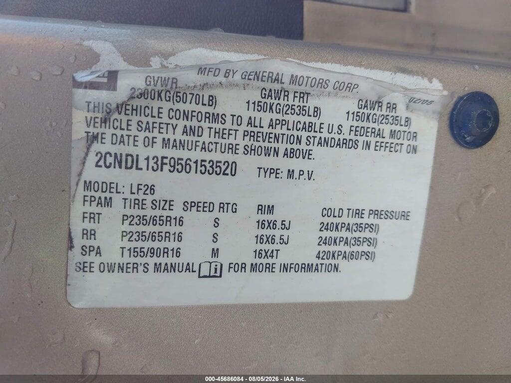 2CNDL13F956153520 2005 CHEVROLET EQUINOX photo no. 9