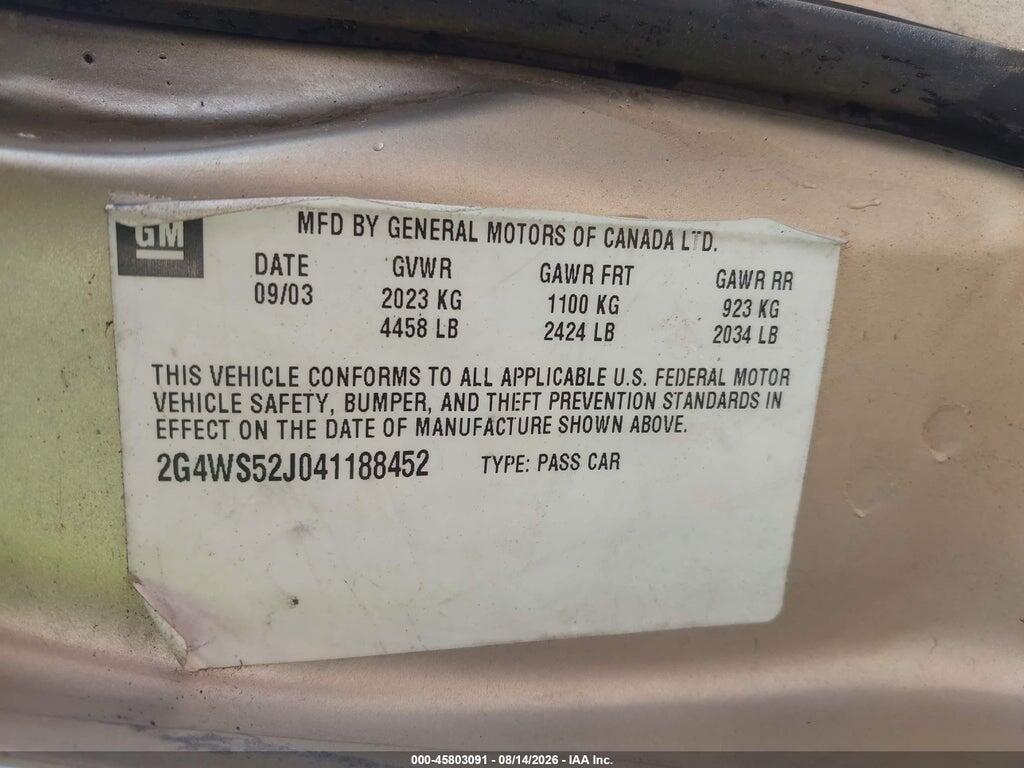 2G4WS52J041188452 2004 BUICK CENTURY photo no. 9