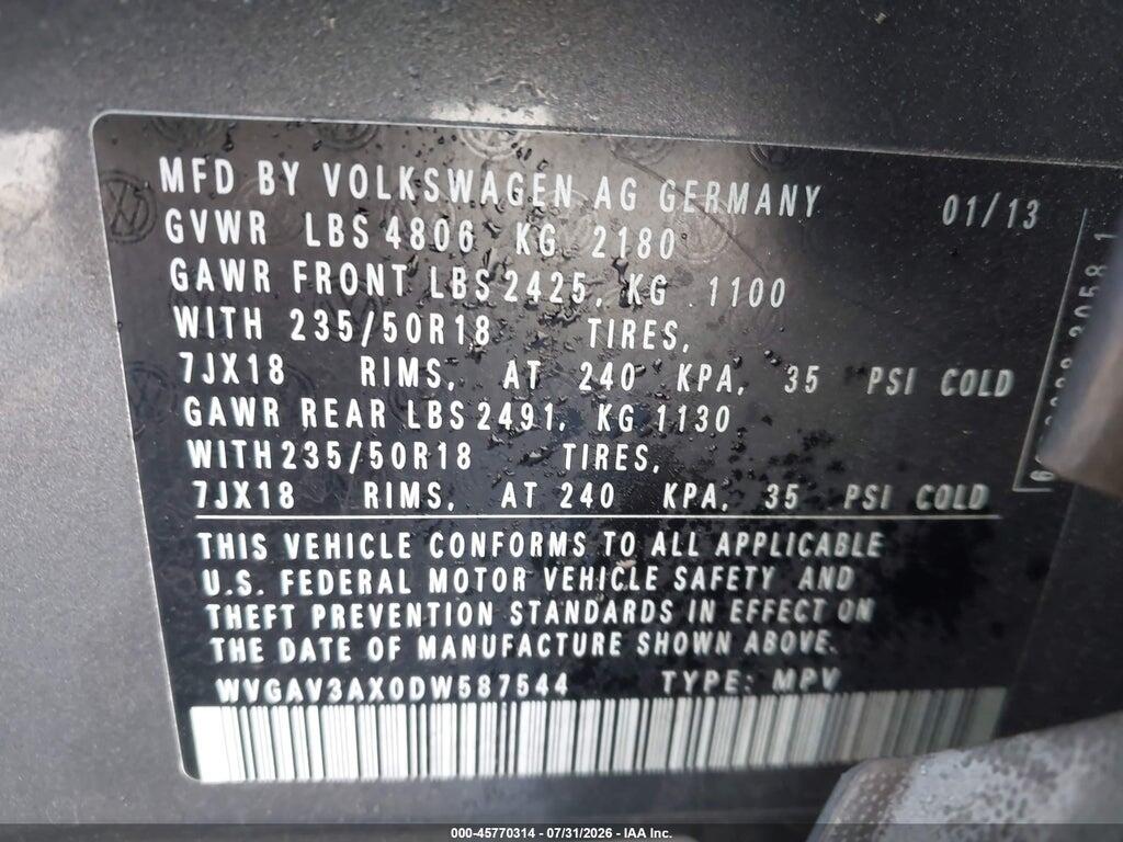 WVGAV3AX0DW587544 2013 VOLKSWAGEN TIGUAN photo no. 9