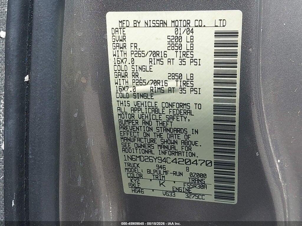 1N6MD26Y94C420470 2004 NISSAN FRONTIER photo no. 9