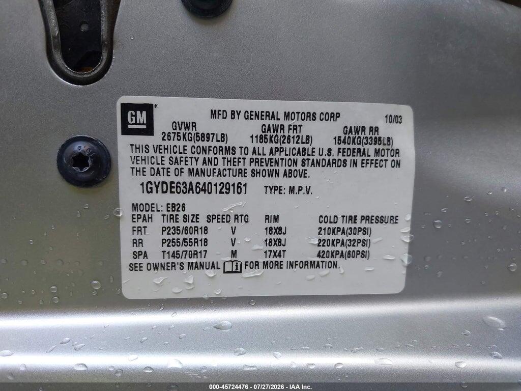 1GYDE63A640129161 2004 CADILLAC SRX photo no. 9