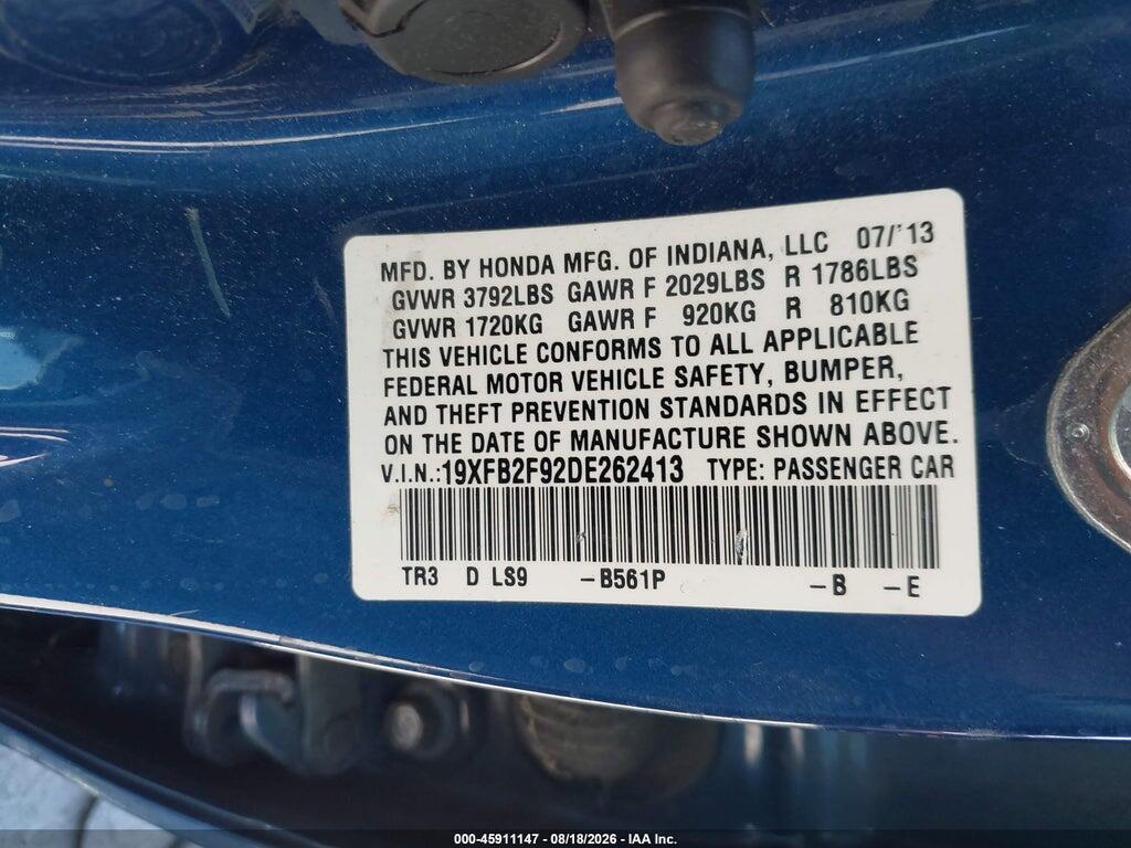 19XFB2F92DE262413 2013 HONDA CIVIC photo no. 9