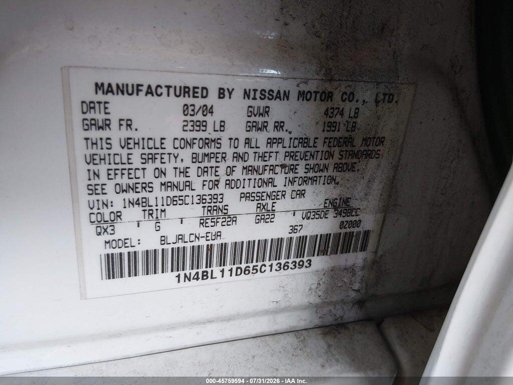 1N4BL11D65C136393 2005 NISSAN ALTIMA photo no. 9
