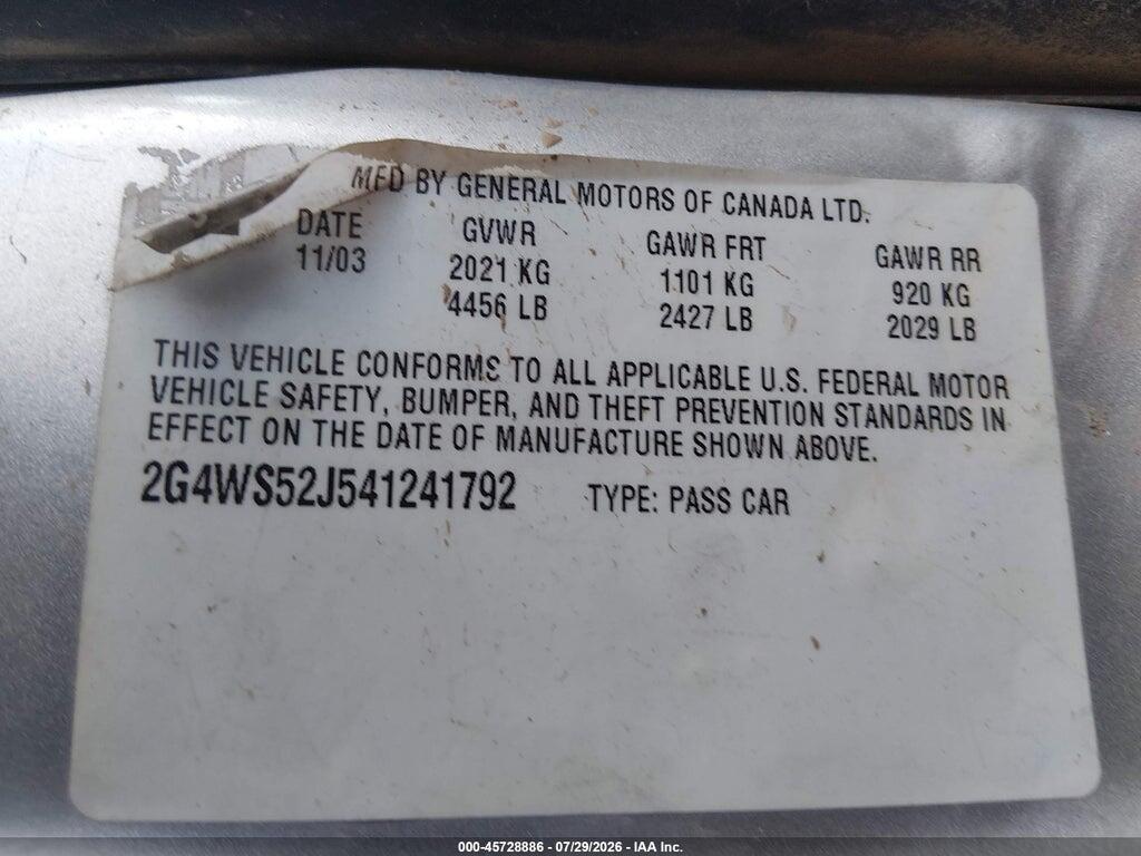 2G4WS52J541241792 2004 BUICK CENTURY photo no. 9