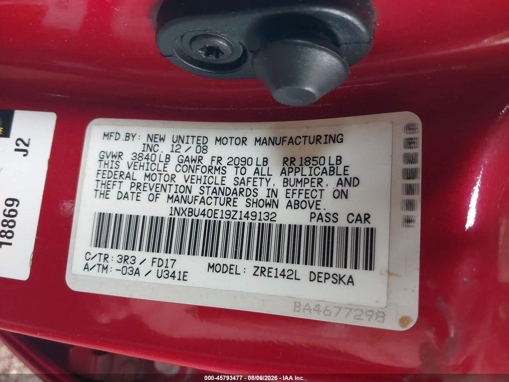 1NXBU40E19Z149132 2009 TOYOTA COROLLA photo no. 9