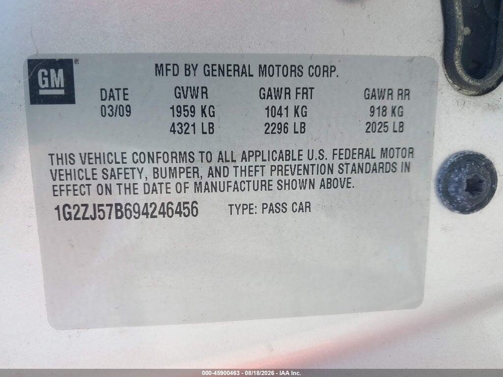 1G2ZJ57B694246456 2009 PONTIAC G6 NEW photo no. 9